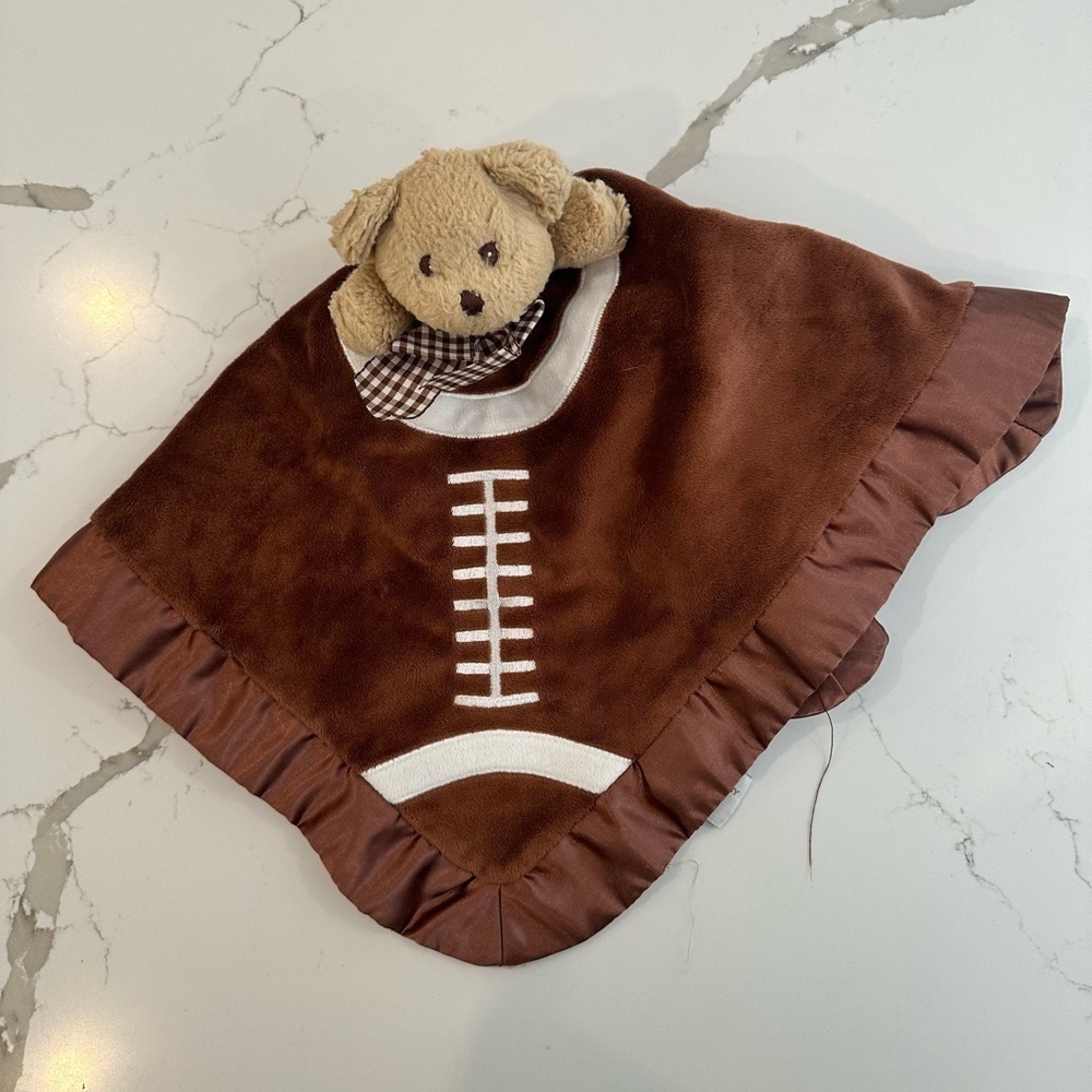 Bearington Bear Baby Football Sports  Bow Brown Satin Blankie Plush